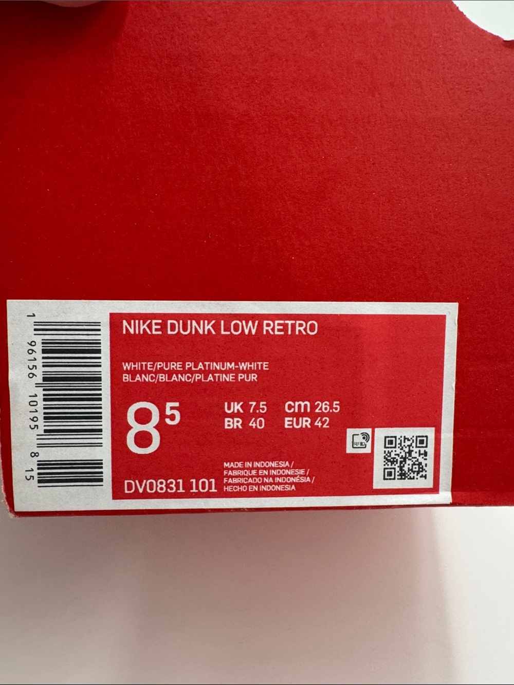 Nike Red and White Dunk Low Retro Box Label - Picture 4 of 6